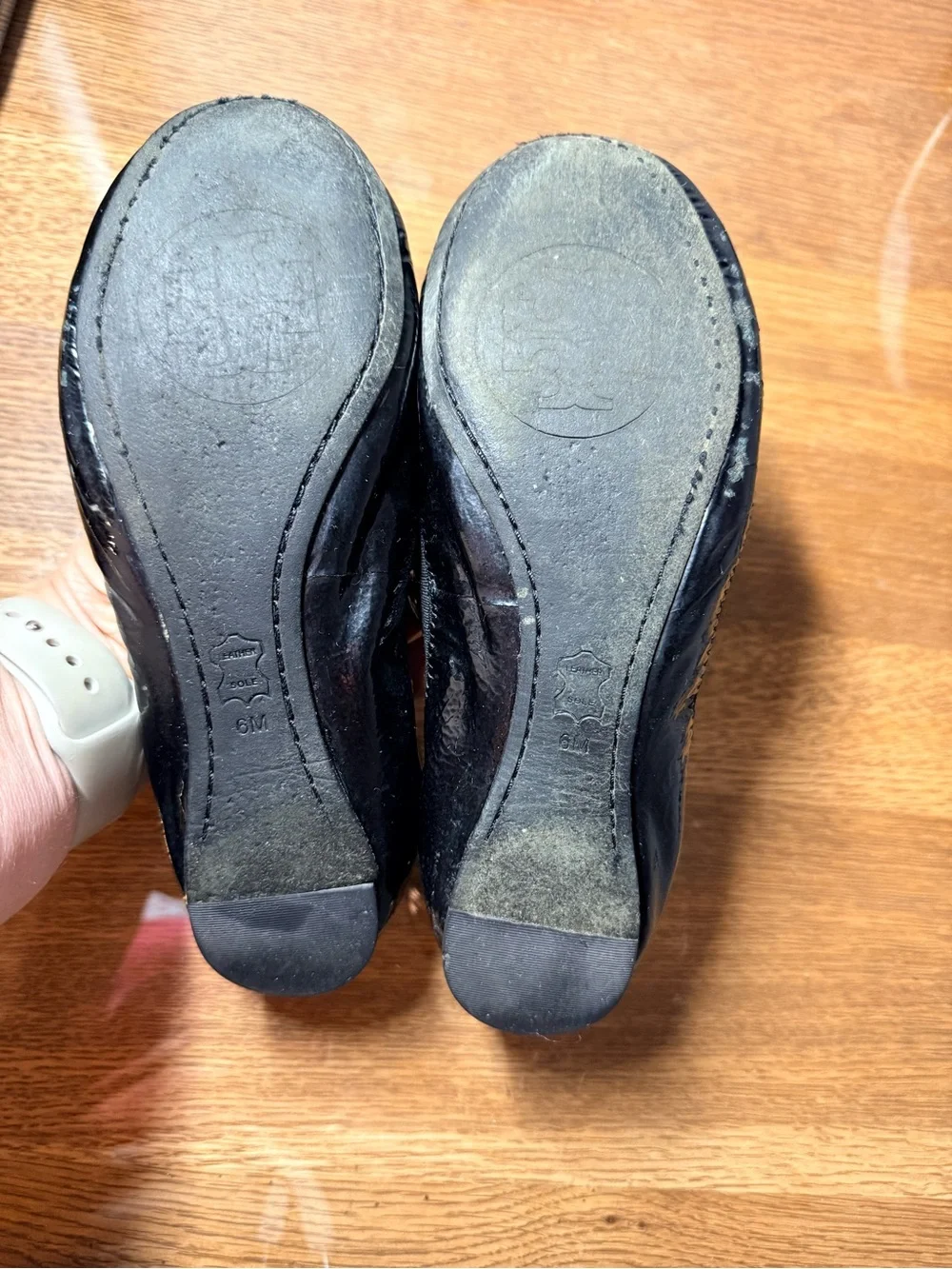 Tory Burch Black Patent Logo Round-Toe Ballet Flats